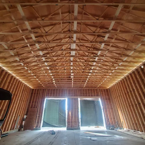 Interior wall and roof truss framing on a Durham Region build